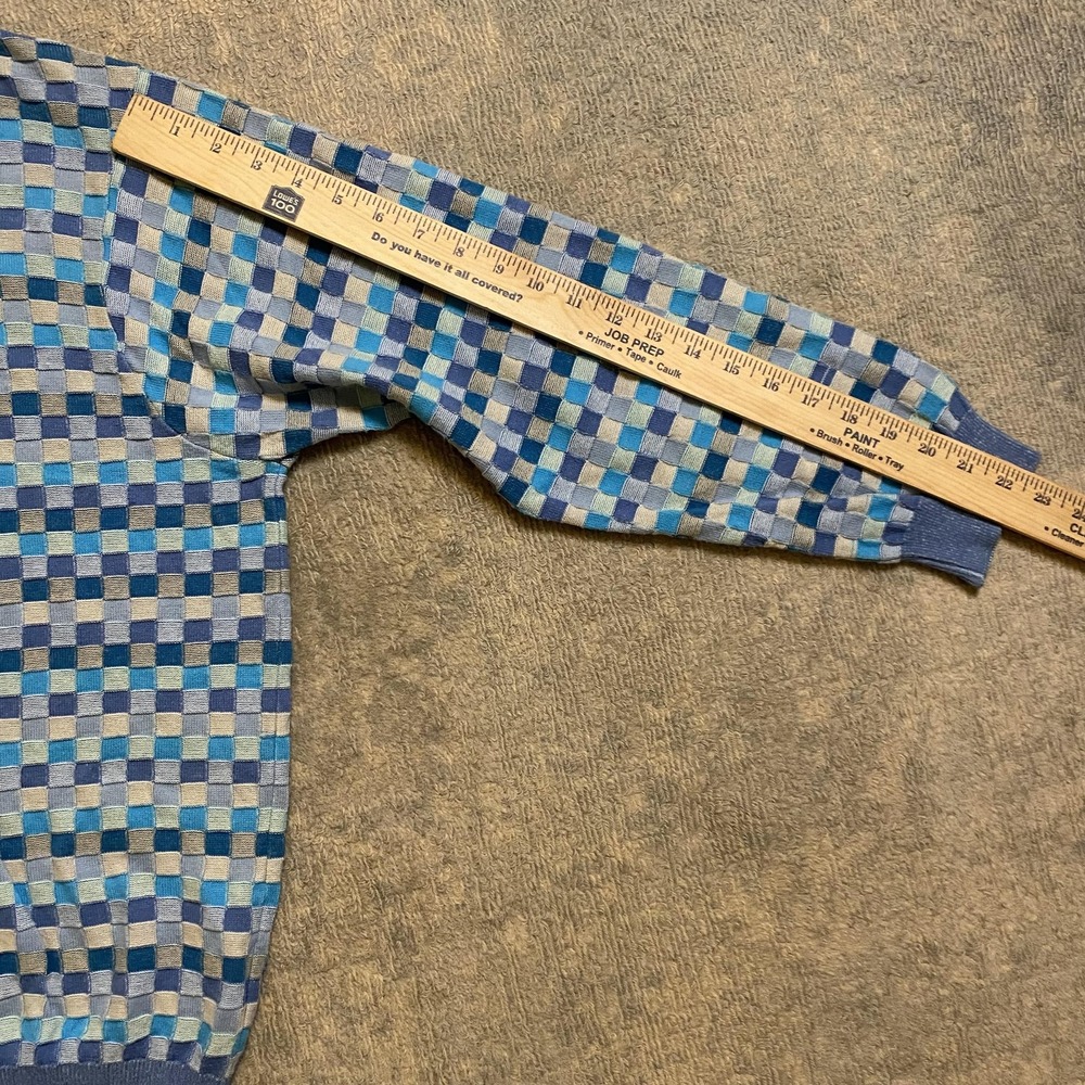 Vtg Tricots St Raphael Sweater Mens XL Blue Geometric Checkerboard 100% Cotton - Picture 6 of 12